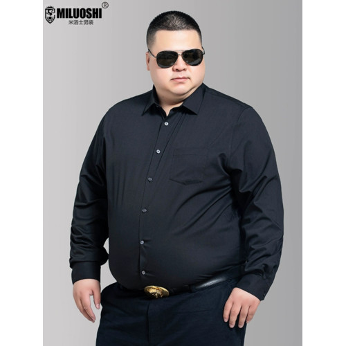 冰絲長袖純色襯衫男士夏季黑色加肥加大碼長袖襯衣休閒寬松打底衫