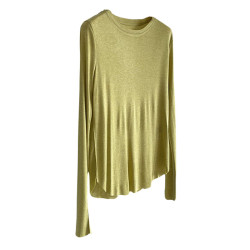 四色圓領打底衫女，6%真絲+38%萊賽爾纖維莫蘭迪色系長袖針織衫秋