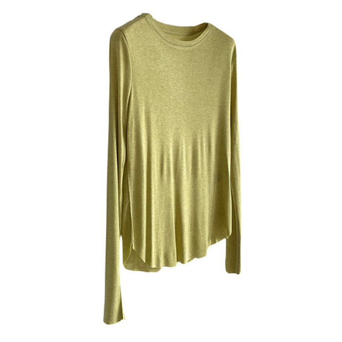 四色圓領打底衫女,6%真絲+38%萊賽爾纖維莫蘭迪色系長袖針織衫秋 四色圓領打底衫女,6%真絲+38%萊賽爾纖維莫蘭迪色系長袖針織衫秋