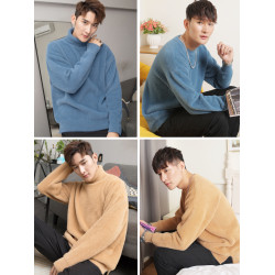 水貂絨高領毛衣男加厚寬松慵懶情侶內搭打底衫男士針織衫圓領線衣