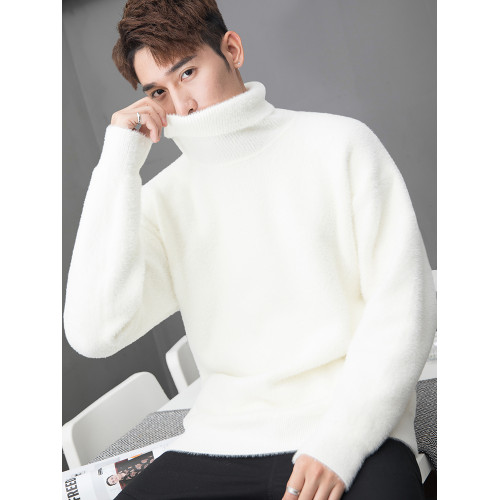 水貂絨高領毛衣男加厚寬松慵懶情侶內搭打底衫男士針織衫圓領線衣