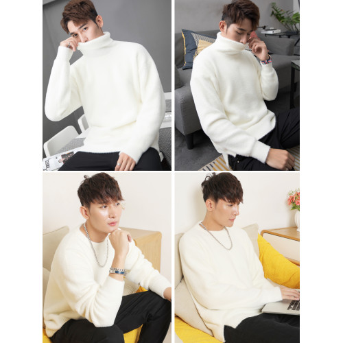 水貂絨高領毛衣男加厚寬松慵懶情侶內搭打底衫男士針織衫圓領線衣