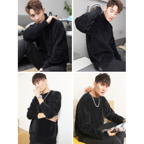 水貂絨高領毛衣男加厚寬松慵懶情侶內搭打底衫男士針織衫圓領線衣