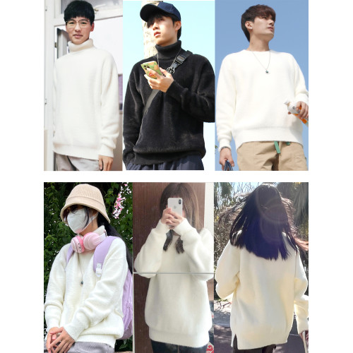 水貂絨高領毛衣男加厚寬松慵懶情侶內搭打底衫男士針織衫圓領線衣