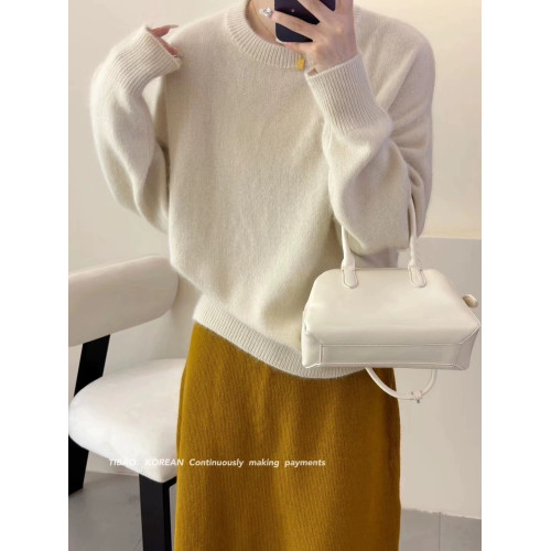 秋冬羊絨衫女圓領毛衣純色套頭寬松慵懶通勤袖羊毛針織打底衫