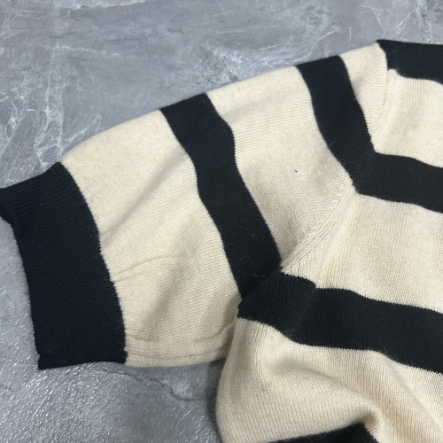 5.1艾G 剪標 毛衣針織衫女士上衣套頭短袖套袖條紋紅色打底衫