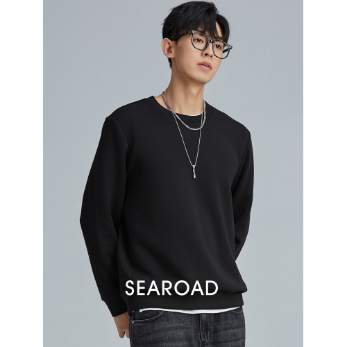 海上公路莫代爾棉空氣層衛衣男2025年春季簡約純色長袖上衣打底衫