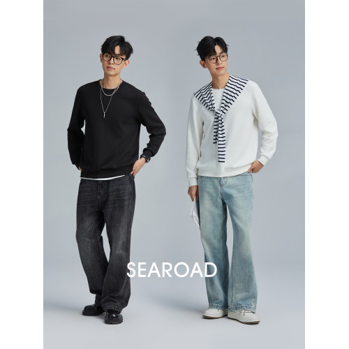 海上公路莫代爾棉空氣層衛衣男2025年春季簡約純色長袖上衣打底衫