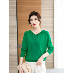 冰絲針織打底衫女士春夏季連帽薄款上衣2025新款T恤媽媽長袖衛衣