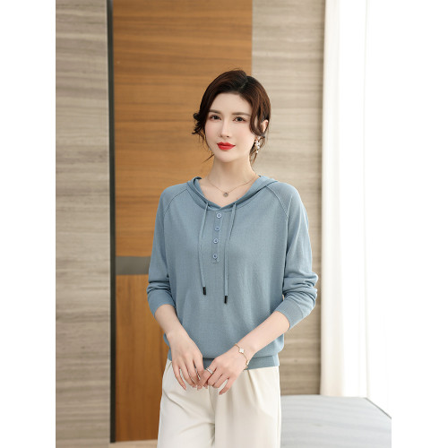 冰絲針織打底衫女士春夏季連帽薄款上衣2025新款T恤媽媽長袖衛衣