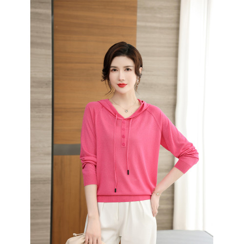 冰絲針織打底衫女士春夏季連帽薄款上衣2025新款T恤媽媽長袖衛衣