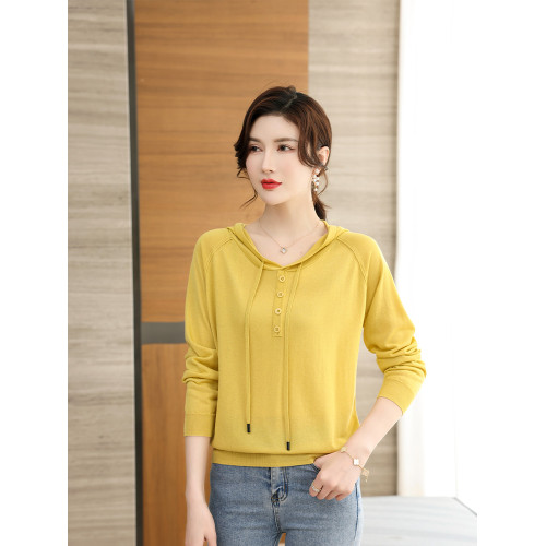 冰絲針織打底衫女士春夏季連帽薄款上衣2025新款T恤媽媽長袖衛衣