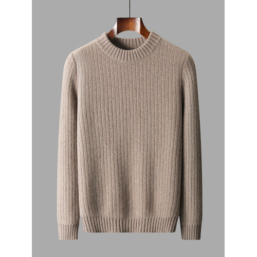 100%純山羊絨衫男圓領三股加厚保暖元寶針時尚毛衣針織衫打底衫潮