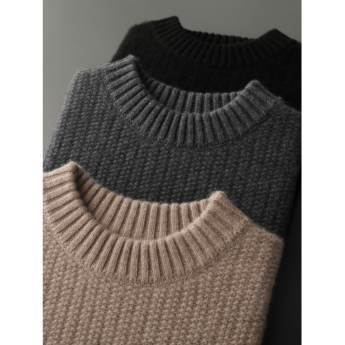 100%純山羊絨衫男圓領三股加厚保暖元寶針時尚毛衣針織衫打底衫潮