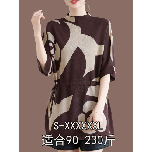 胖mm230斤中長款半高領時尚羊毛打底衫加肥加大碼寬松半袖針織衫