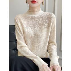 蕾絲打底衫女2025新款春秋半高領洋氣針織上衣加大碼女裝秋冬毛衣