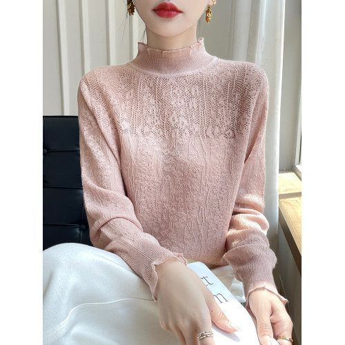 蕾絲打底衫女2025新款春秋半高領洋氣針織上衣加大碼女裝秋冬毛衣