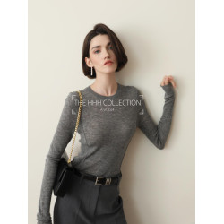 3HLADY 120S極細黃金羊毛 明鼓挑縫工藝小圓領針織衫打底衫