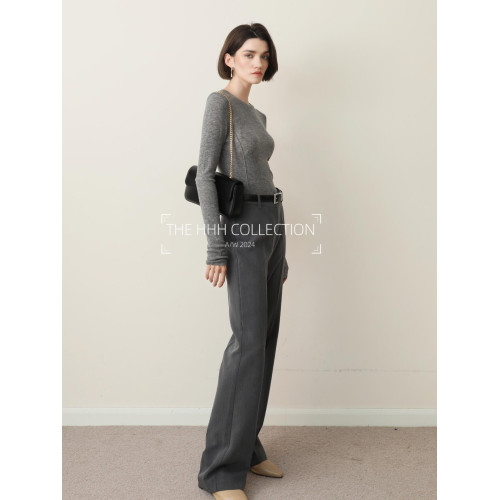 3HLADY 120S極細黃金羊毛 明鼓挑縫工藝小圓領針織衫打底衫