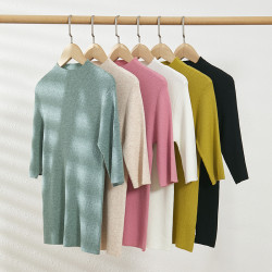 福利款~輕盈軟糯舒適~氣質薄款彈力修身顯瘦小高領半袖針織打底衫