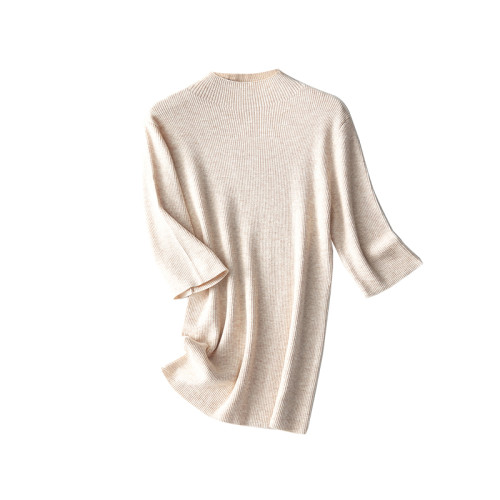 福利款~輕盈軟糯舒適~氣質薄款彈力修身顯瘦小高領半袖針織打底衫