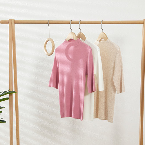 福利款~輕盈軟糯舒適~氣質薄款彈力修身顯瘦小高領半袖針織打底衫