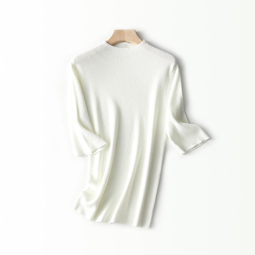 福利款~輕盈軟糯舒適~氣質薄款彈力修身顯瘦小高領半袖針織打底衫