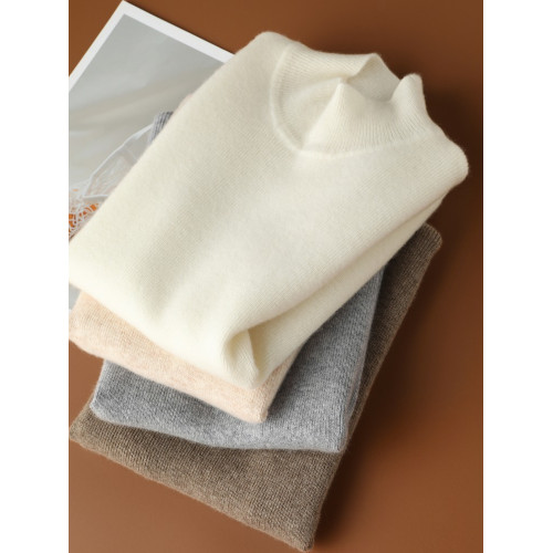 秋冬純色山羊絨半高領針織打底衫女修身顯瘦長袖套頭毛衣內搭簡約