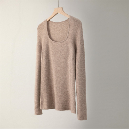 無縫精紡100細羊毛方領針織打底衫女內搭露鎖骨修身薄毛衣通勤潮