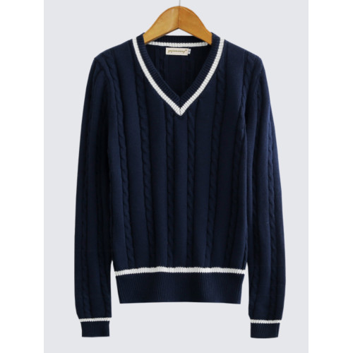 套頭V領毛衣男純棉保暖長袖針織衫修身百搭麻花羊毛衫打底衫厚款