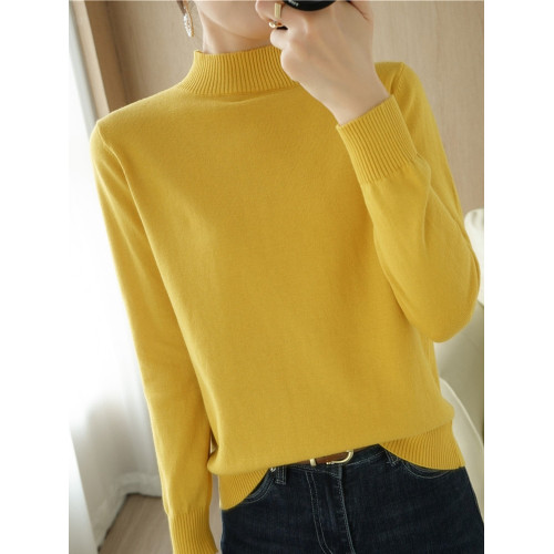 100%純棉針織衫女半高領秋冬新款長袖寬松百搭套頭全棉打底衫毛衣