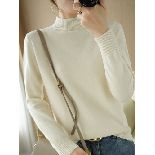 100%純棉針織衫女半高領秋冬新款長袖寬松百搭套頭全棉打底衫毛衣