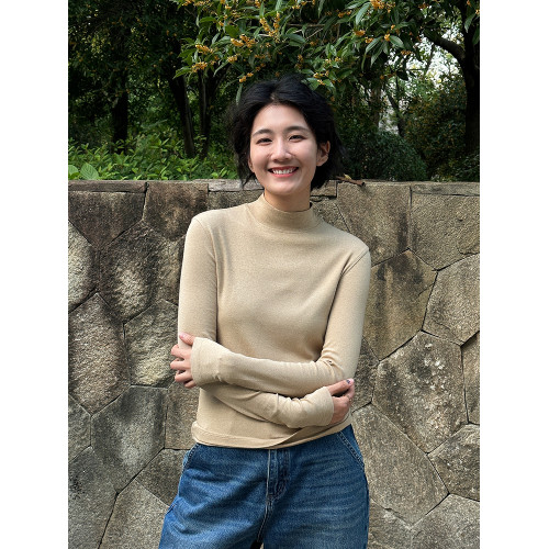 周浪清山羊絨半高領內搭打底衫女款2025新款秋裝修身顯瘦長袖上衣