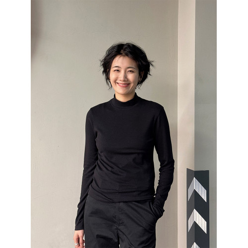 周浪清山羊絨半高領內搭打底衫女款2025新款秋裝修身顯瘦長袖上衣