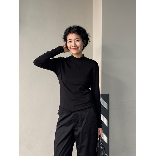 周浪清山羊絨半高領內搭打底衫女款2025新款秋裝修身顯瘦長袖上衣