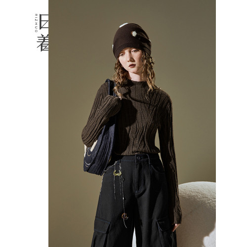 日著原創設計針織打底衫2025秋冬季新款高領紋理彈力親膚修身上衣