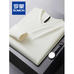 羅矇輕奢秋冬雙色紗V領毛衣男修身內搭純色休閒針織打底衫