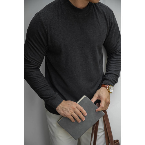 唔刃工裝美式復古德絨中領衛衣抗靜電保暖半高領打底衫內搭男士春