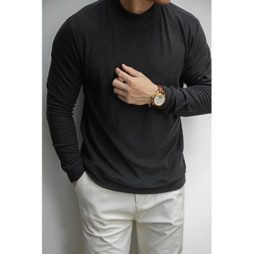 唔刃工裝美式復古德絨中領衛衣抗靜電保暖半高領打底衫內搭男士春