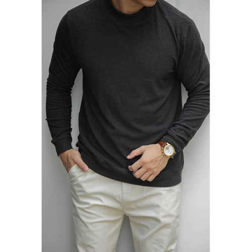 唔刃工裝美式復古德絨中領衛衣抗靜電保暖半高領打底衫內搭男士春