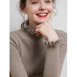 洋氣花邊半高領打底衫女2024新款秋冬加厚羊毛針織衫內搭修身毛衣