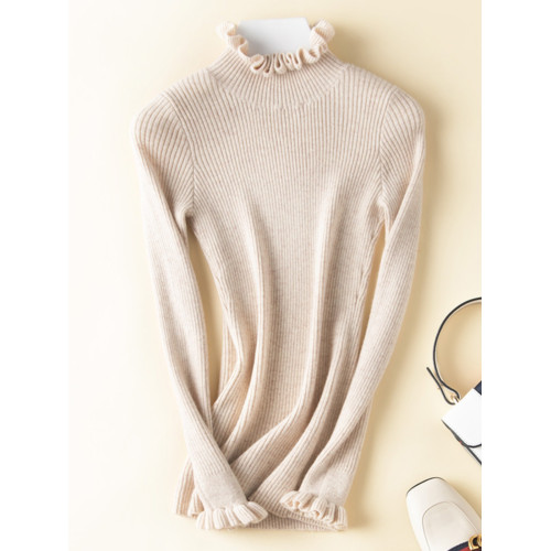 洋氣花邊半高領打底衫女2024新款秋冬加厚羊毛針織衫內搭修身毛衣