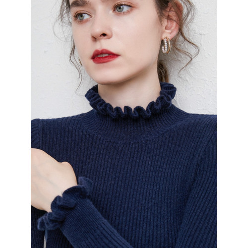 洋氣花邊半高領打底衫女2024新款秋冬加厚羊毛針織衫內搭修身毛衣