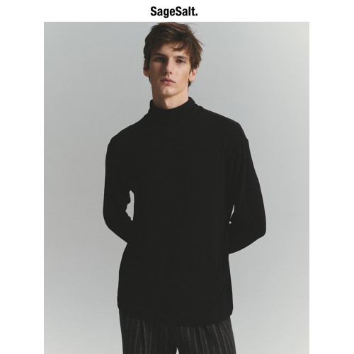 SageSalt 早秋限定系列 天使羊毛混紡高領打底衫 墨黑色 4010BK