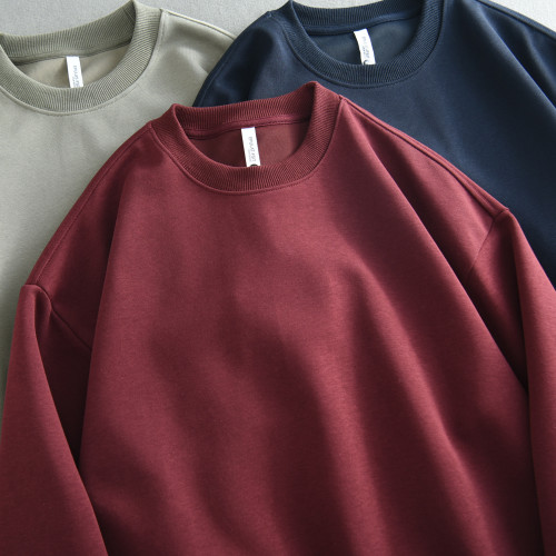 簡約純色設計細膩感百搭圓領衛衣男士春秋款情侶長袖上衣男打底衫