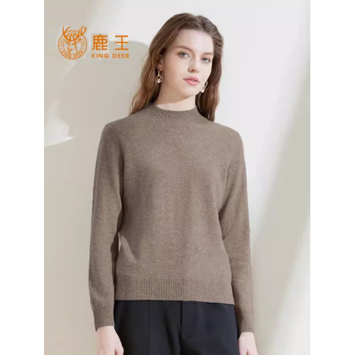 鹿王羊絨衫女半高領平針純色套頭輕薄打底衫2024秋冬新款升級款
