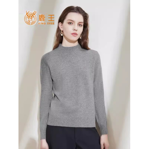 鹿王羊絨衫女半高領平針純色套頭輕薄打底衫2024秋冬新款升級款