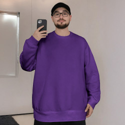 300斤大碼男裝紫色衛衣男打底衫重磅純色圓領純棉無帽加絨秋冬款