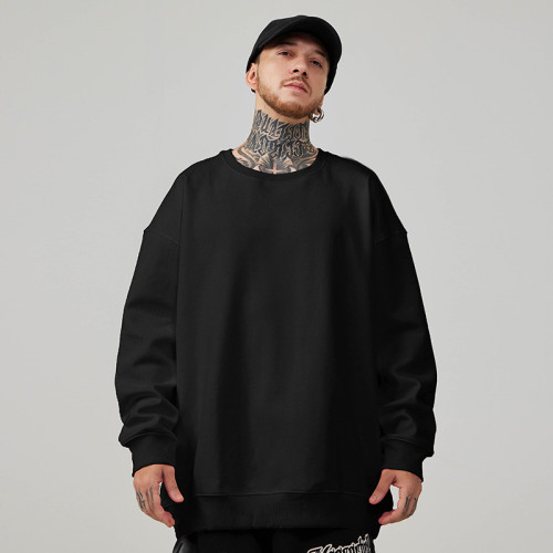 300斤大碼男裝紫色衛衣男打底衫重磅純色圓領純棉無帽加絨秋冬款