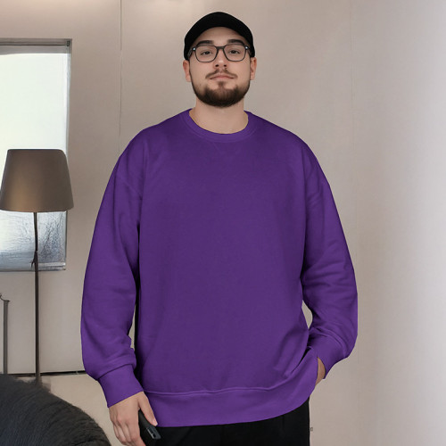 300斤大碼男裝紫色衛衣男打底衫重磅純色圓領純棉無帽加絨秋冬款